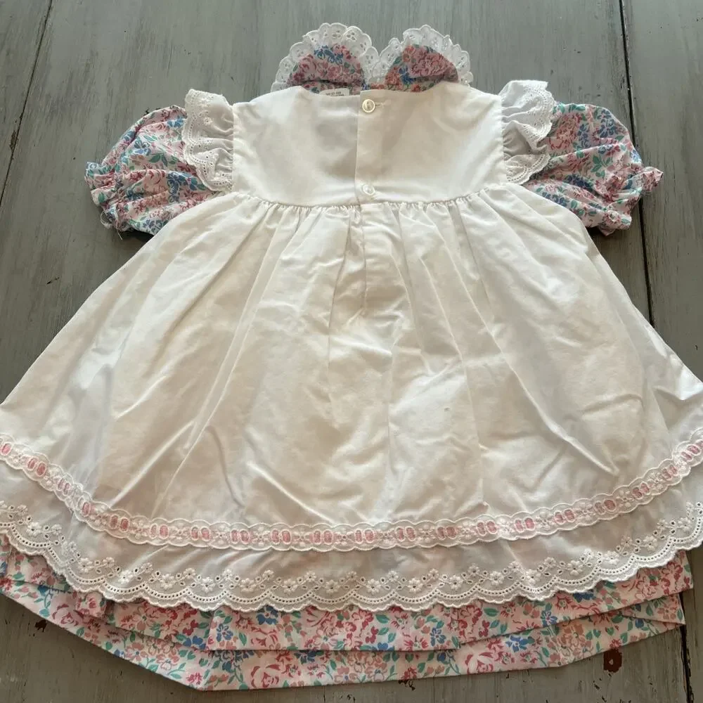 NWT Floral Milkmaid Toddler Dress Sz 24 Months Lace Cottage Victorian Vtg 90s